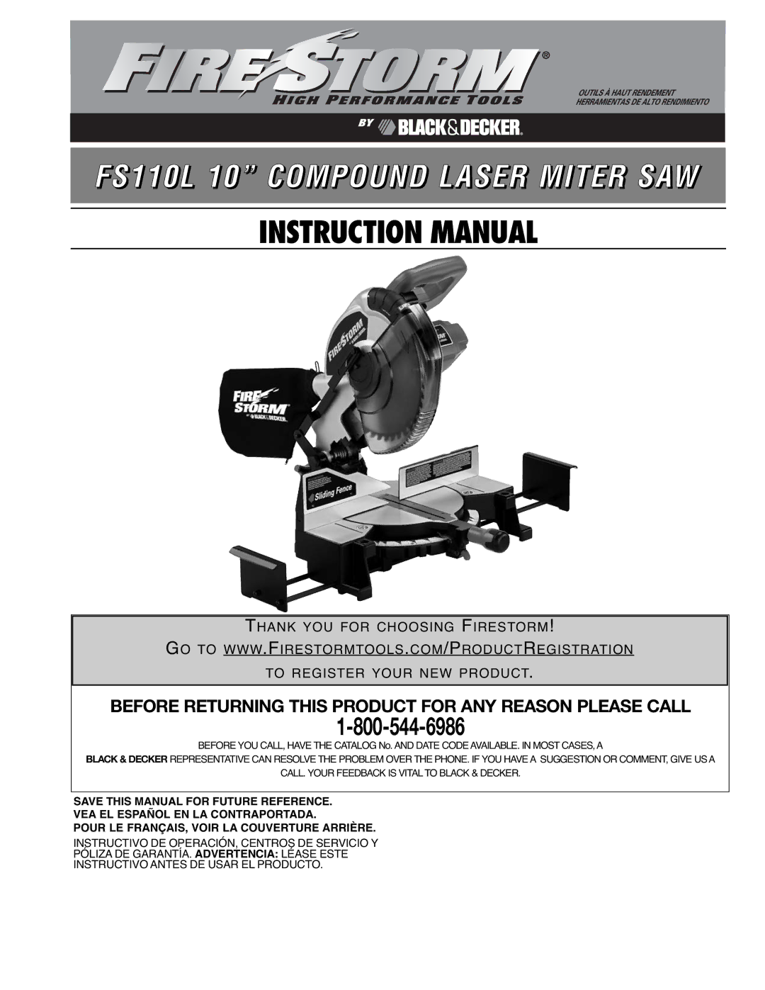 Black & Decker instruction manual FS110L 10 Compound Laser Miter SAW 