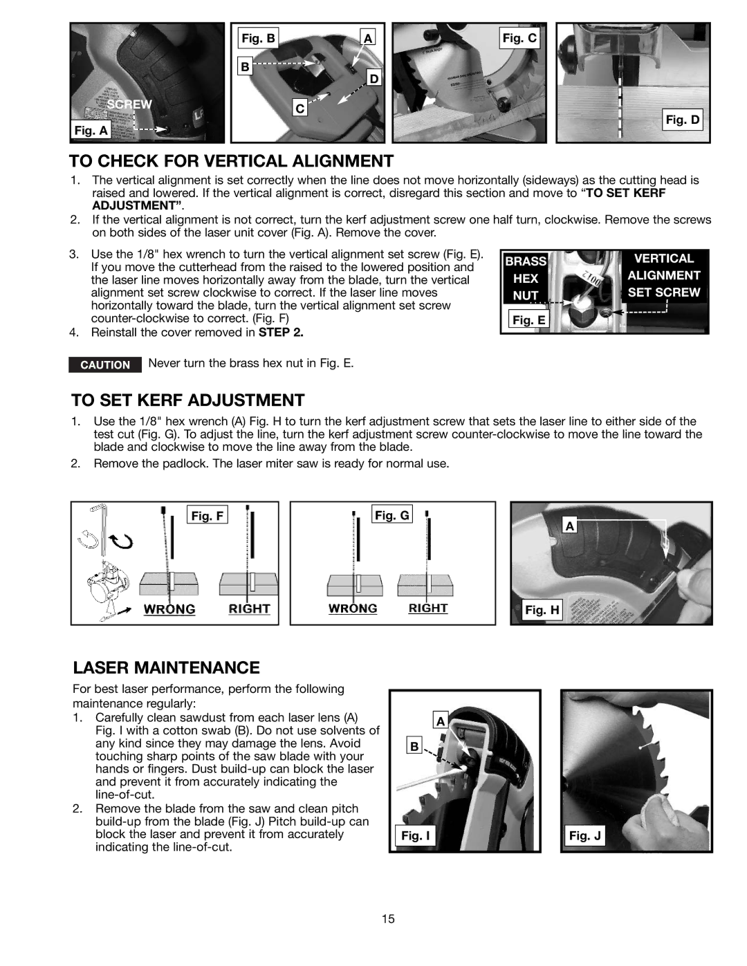 Black & Decker FS110L instruction manual To Check for Vertical Alignment, To SET Kerf Adjustment, Laser Maintenance 