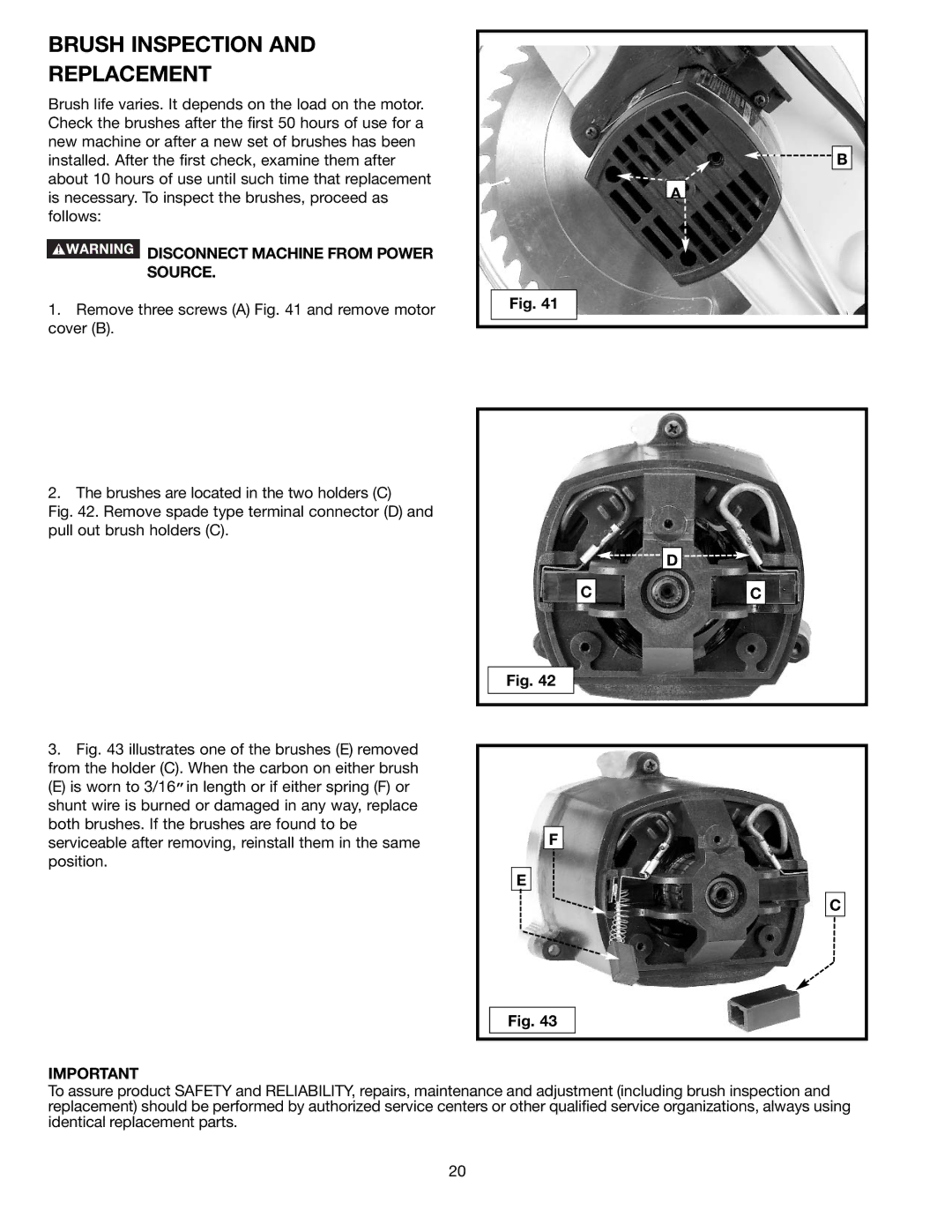 Black & Decker FS110L instruction manual Brush Inspection Replacement, Disconnect Machine from Power Source 