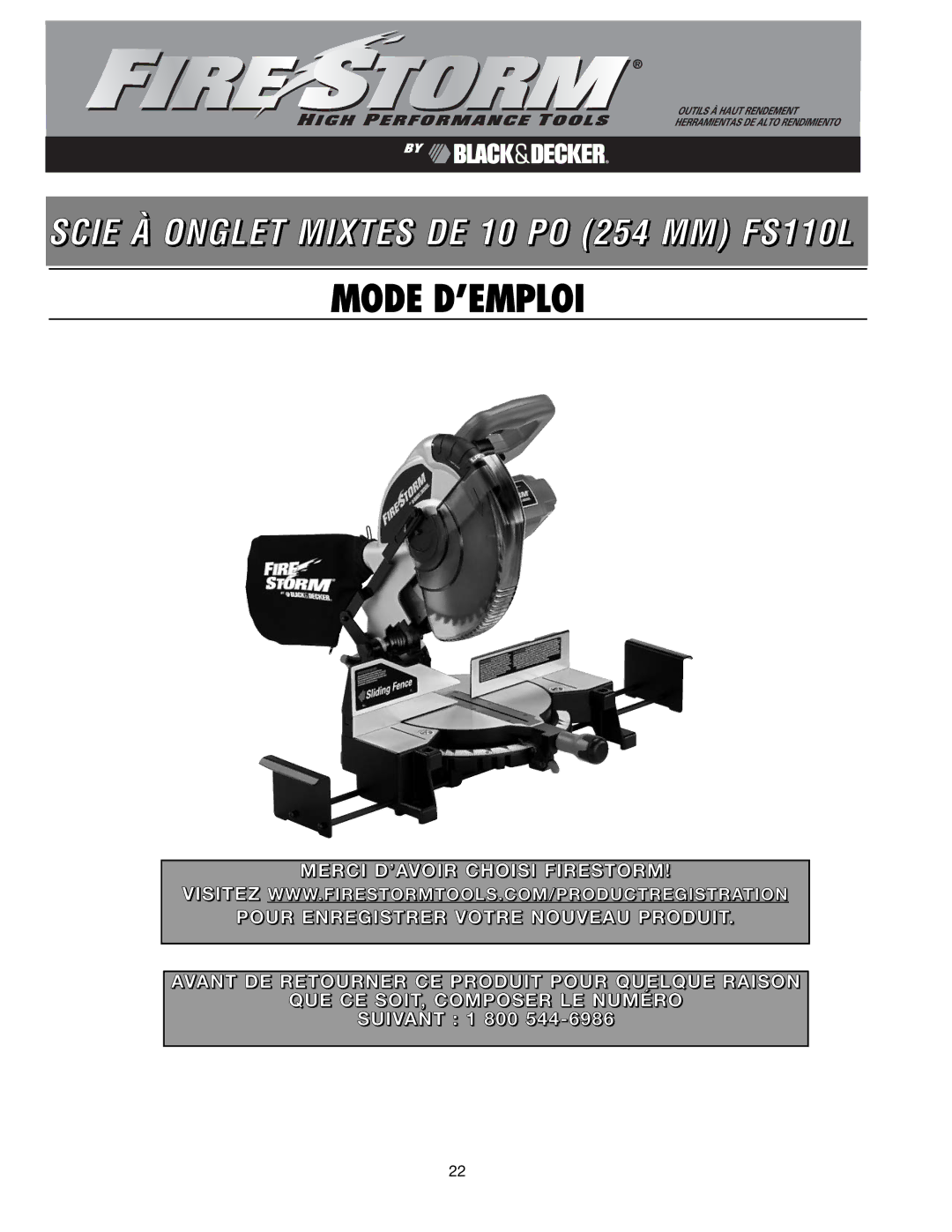 Black & Decker FS110L instruction manual Mode D’EMPLOI 