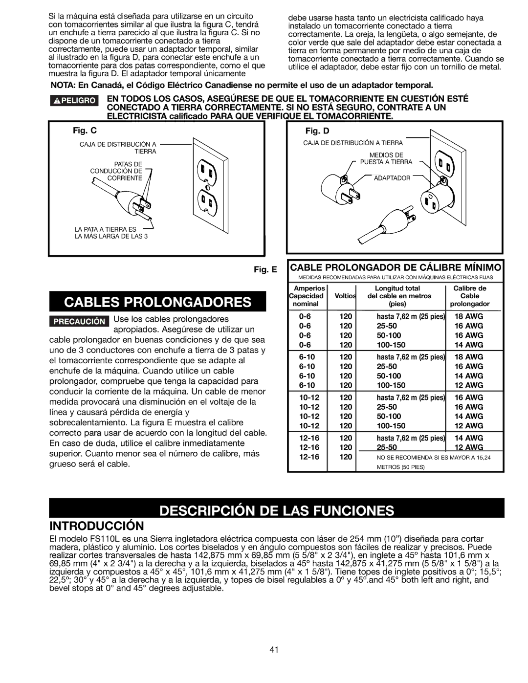 Black & Decker FS110L instruction manual Cables Prolongadores, Descripción DE LAS Funciones, Introducción 