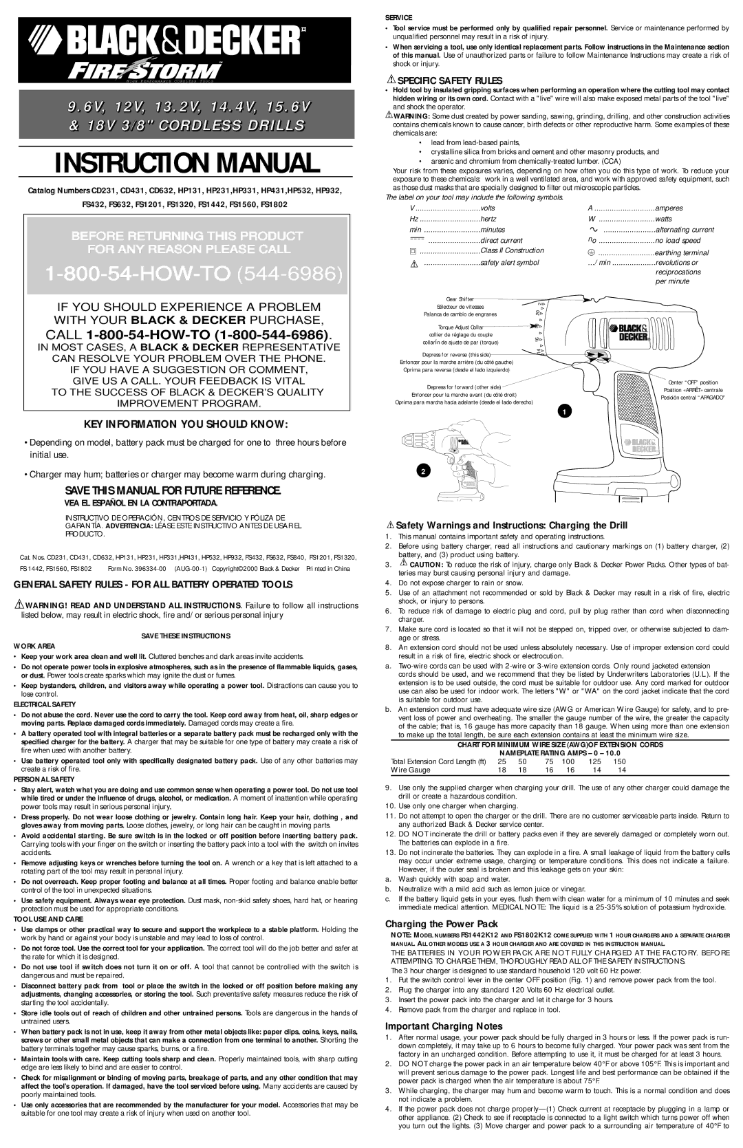 Black & Decker HP532, FS1320 instruction manual Specific Safety Rules, General Safety Rules for ALL Battery Operated Tools 