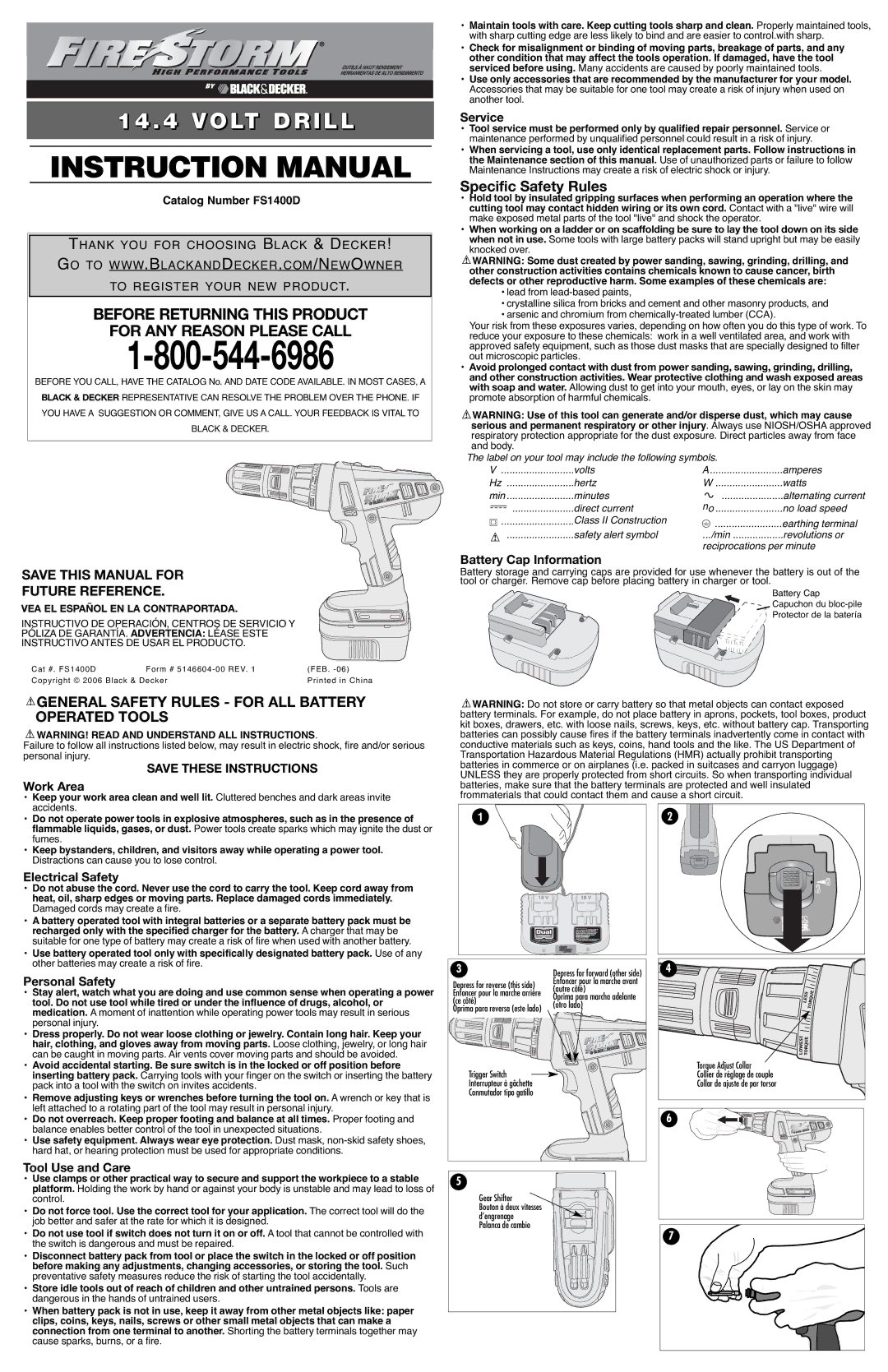 Black & Decker 5146604-00 instruction manual General Safety Rules for ALL Battery Operated Tools, Specific Safety Rules 