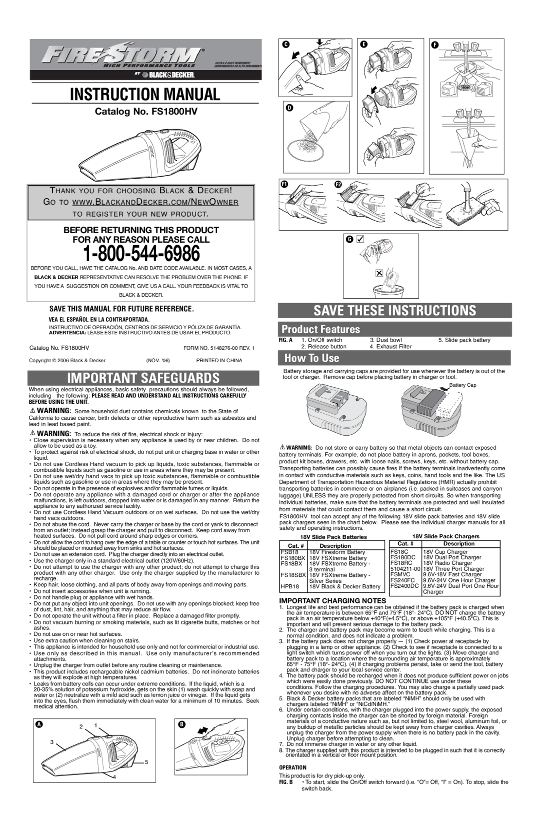 Black & Decker 5148276-00, FS1800HV instruction manual Before Using the Unit, Operation 