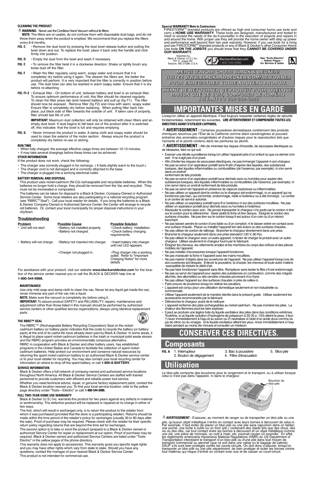 Black & Decker FS1800HV, 5148276-00 instruction manual Troubleshooting 