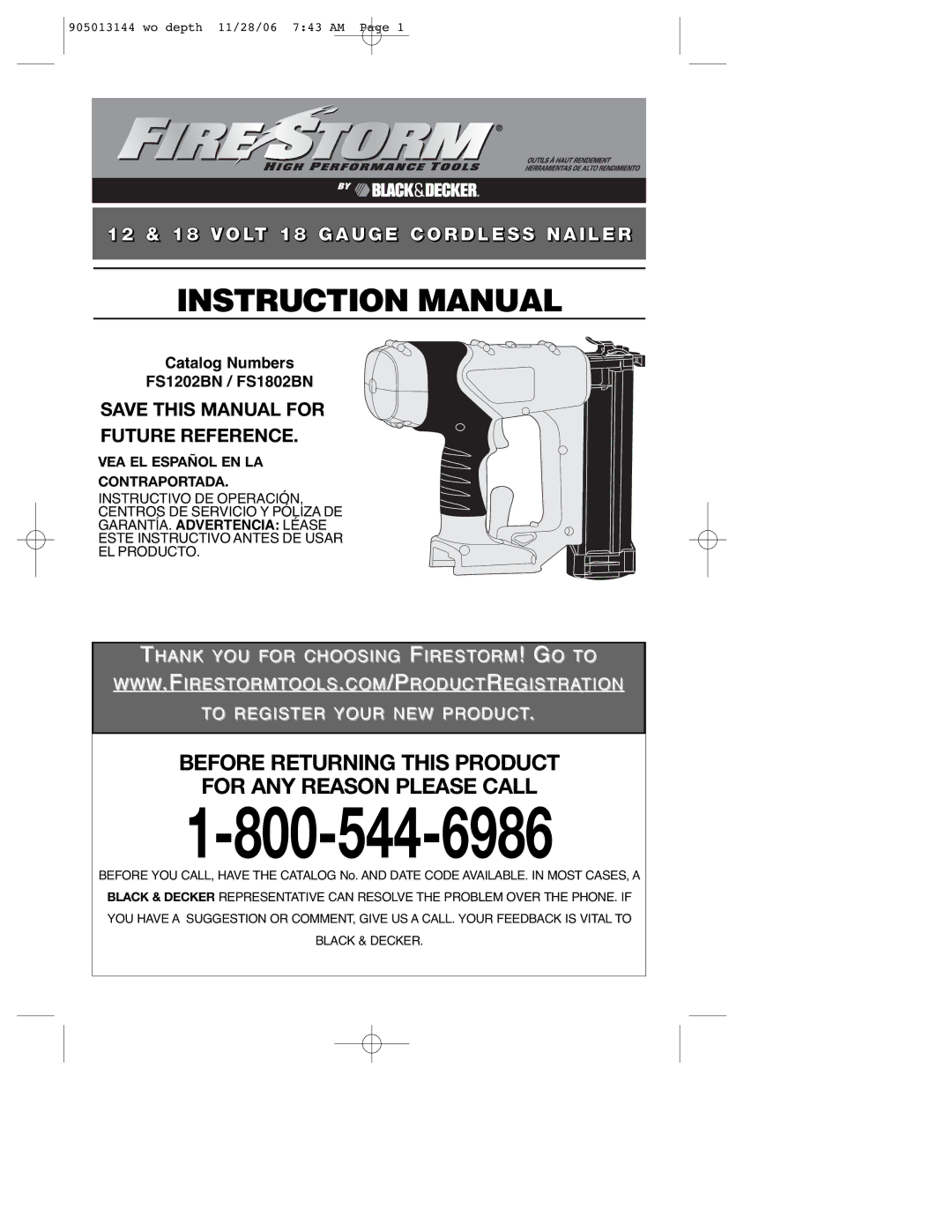 Black & Decker FS1202BN, FS1802BN instruction manual Before Returning this Product For ANY Reason Please Call 