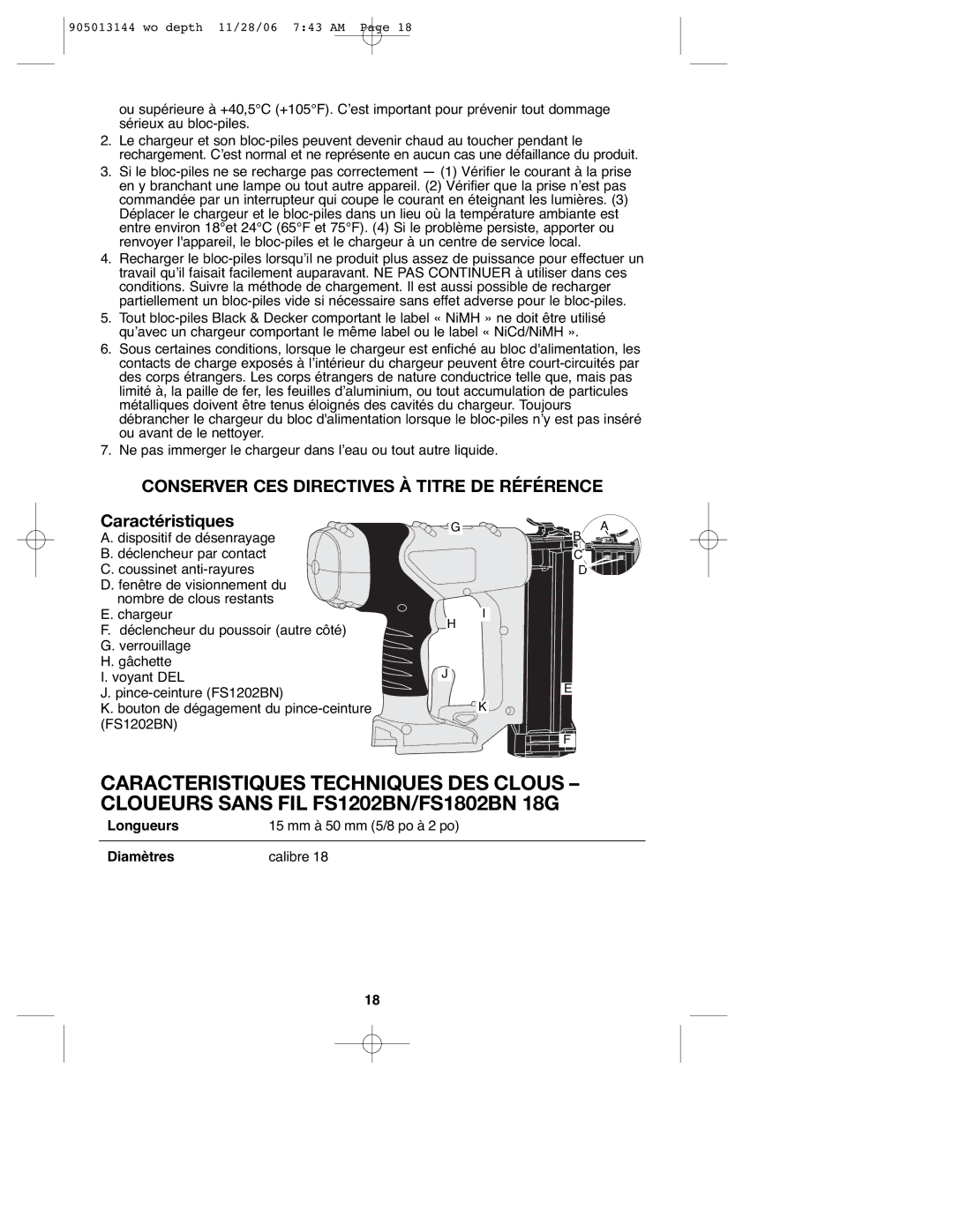 Black & Decker FS1802BN, FS1202BN instruction manual Conserver CES Directives À Titre DE Référence, Caractéristiques 