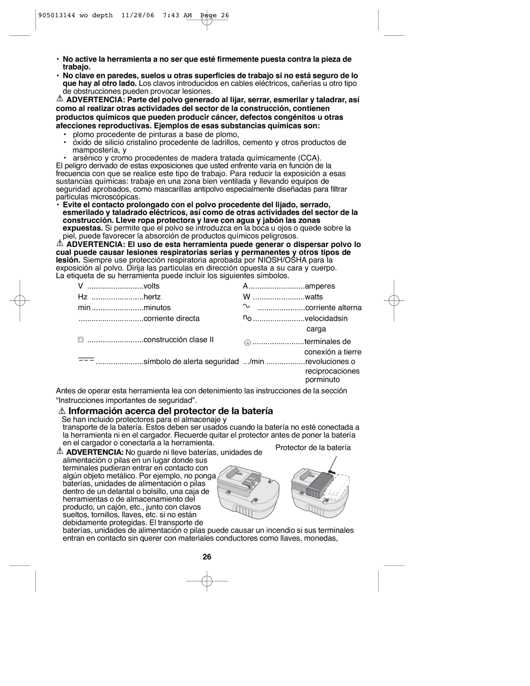 Black & Decker FS1802BN Información acerca del protector de la batería, Se han incluido protectores para el almacenaje y 