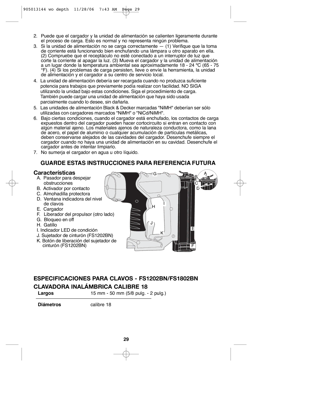 Black & Decker FS1202BN, FS1802BN instruction manual Guarde Estas Instrucciones Para Referencia Futura, Características 