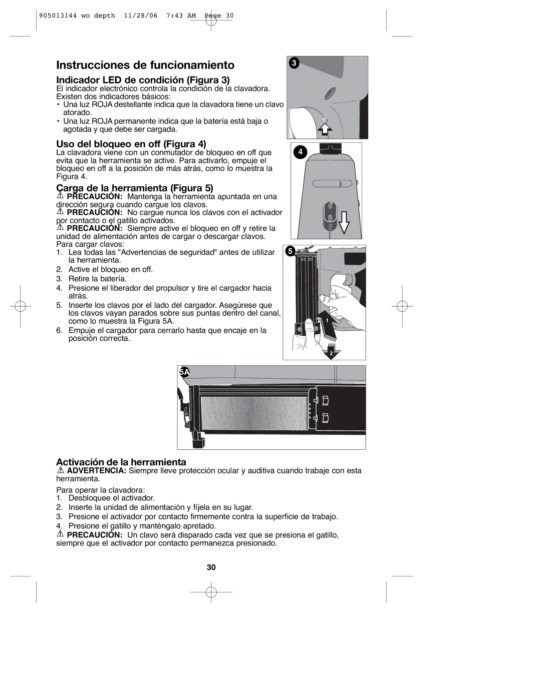 Black & Decker FS1802BN Instrucciones de funcionamiento, Indicador LED de condición Figura, Uso del bloqueo en off Figura 