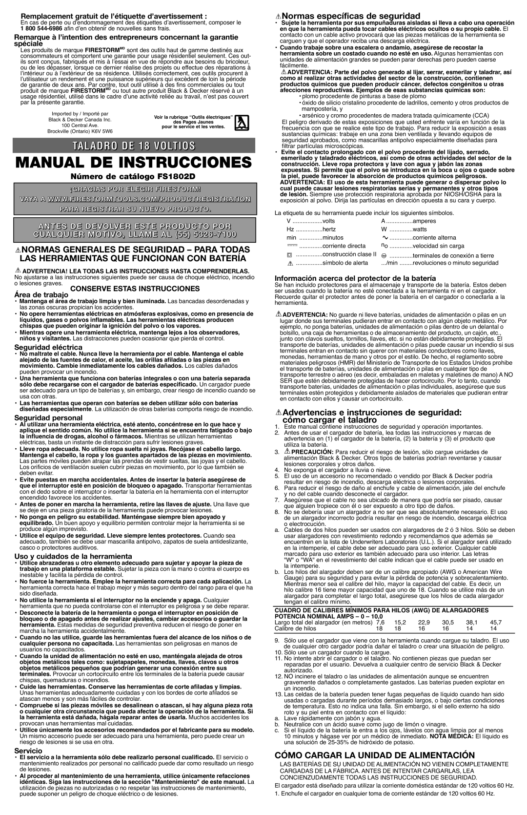 Black & Decker 90502477, FS1802D instruction manual Normas específicas de seguridad, Cómo Cargar LA Unidad DE Alimentación 