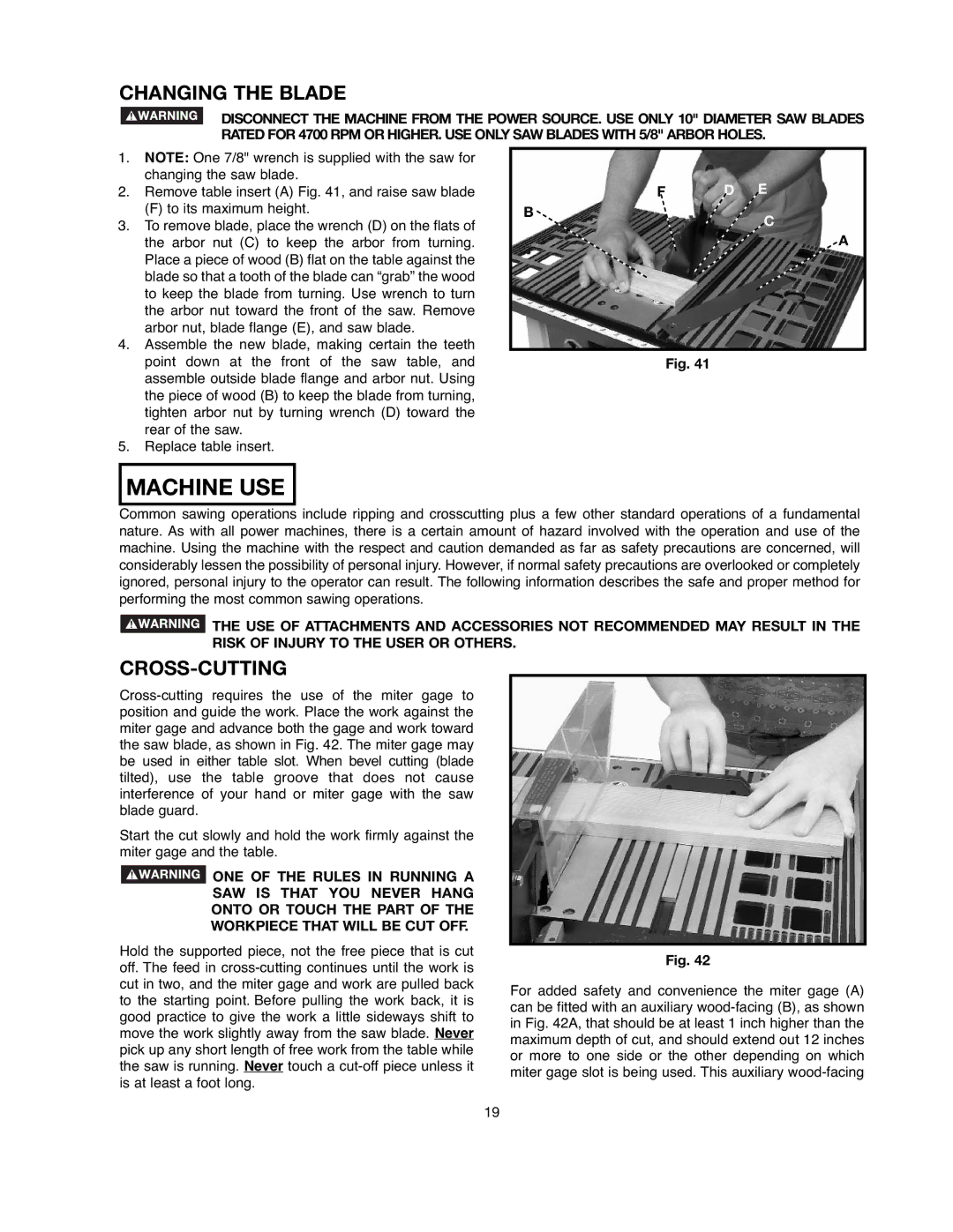 Black & Decker FS200SD instruction manual Machine USE, Changing the Blade, Cross-Cutting 