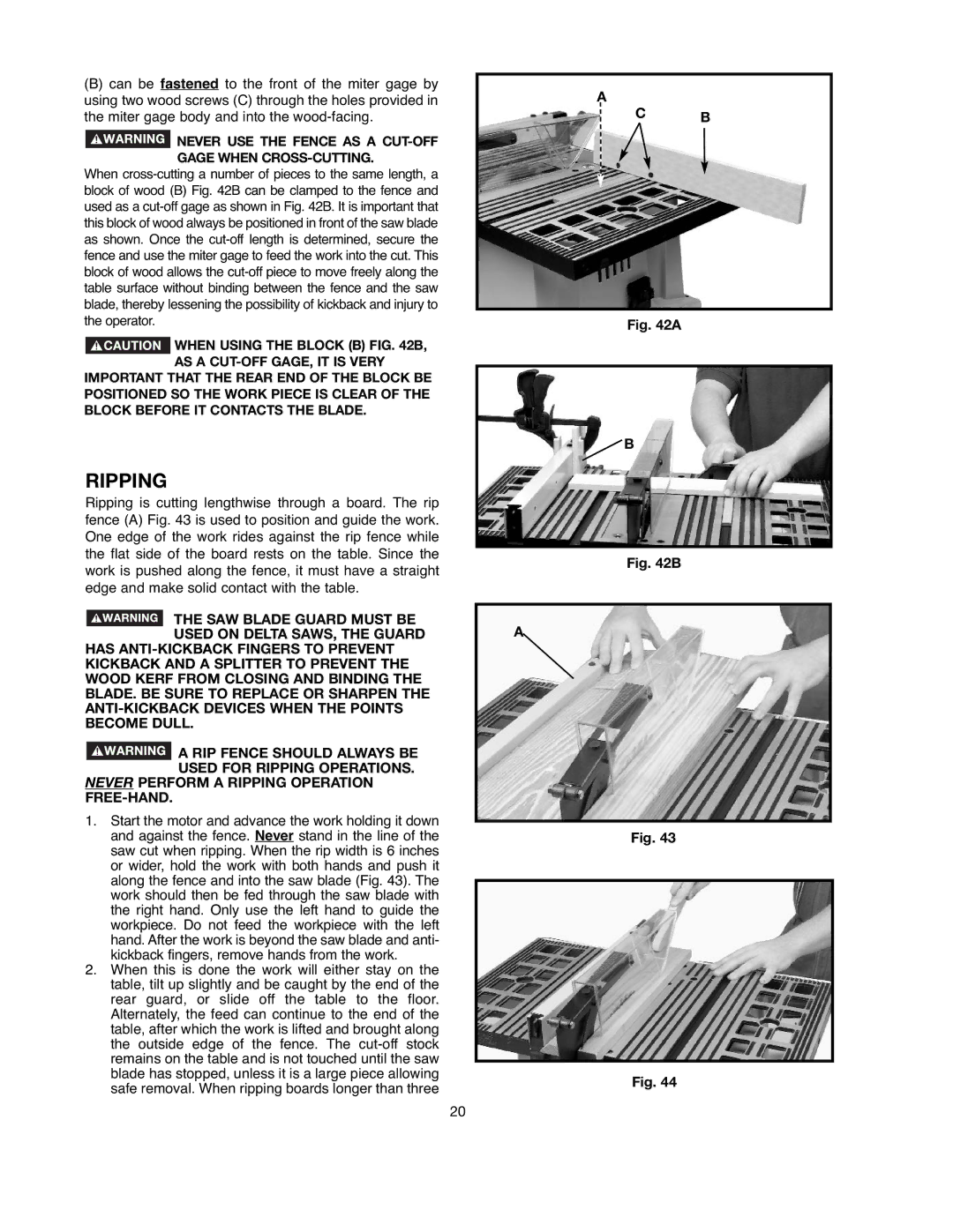 Black & Decker FS200SD instruction manual Ripping, Never USE the Fence AS a CUT-OFF Gage When CROSS-CUTTING 