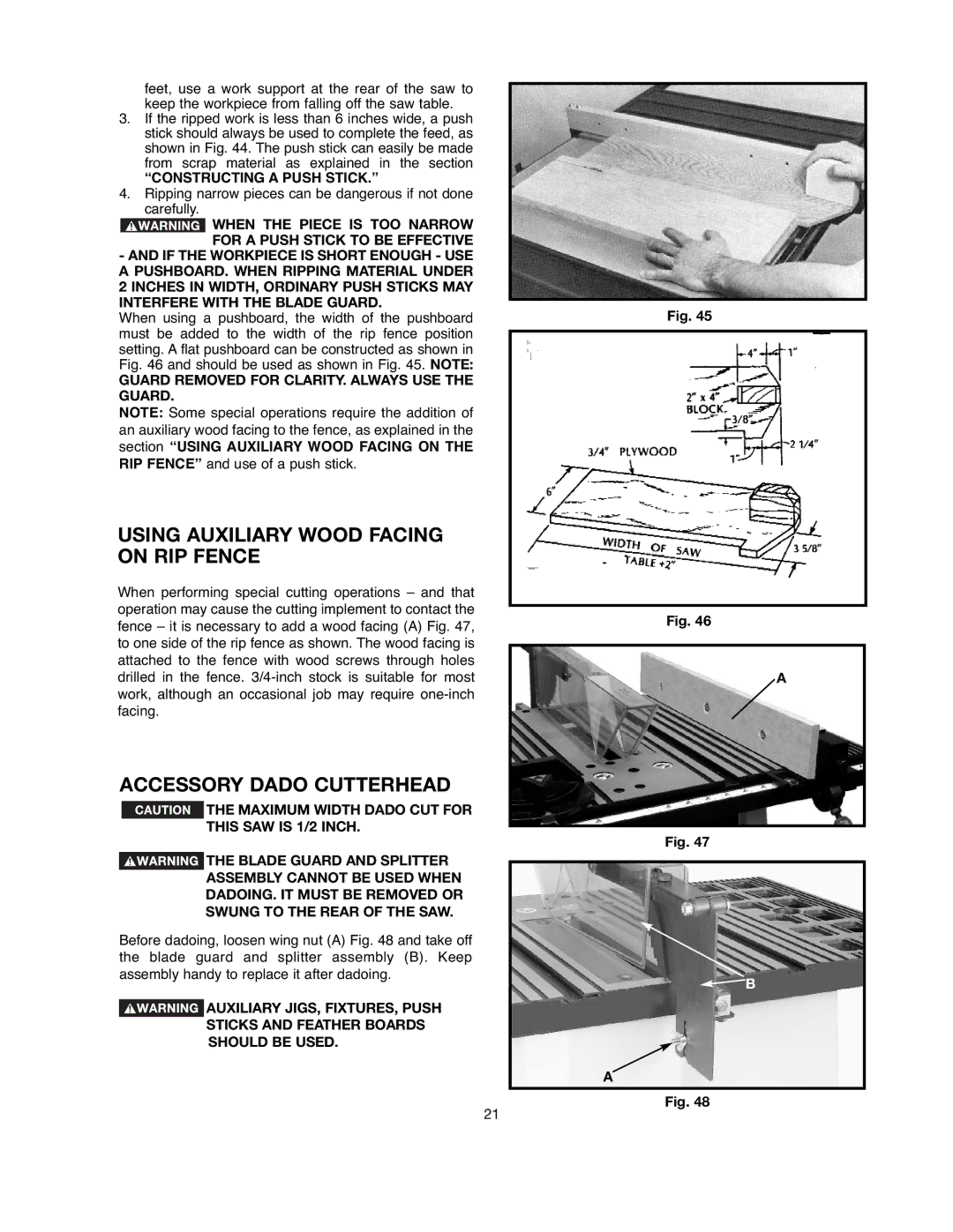 Black & Decker FS200SD instruction manual Using Auxiliary Wood Facing on RIP Fence, Accessory Dado Cutterhead 