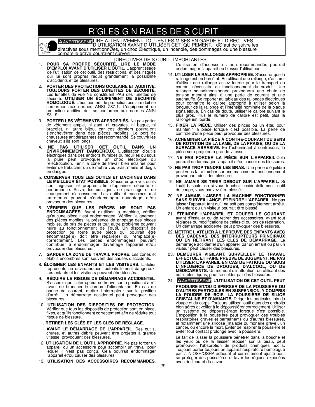 Black & Decker FS200SD instruction manual Règles Générales DE Sécurité, Directives DE Sécurité Importantes 