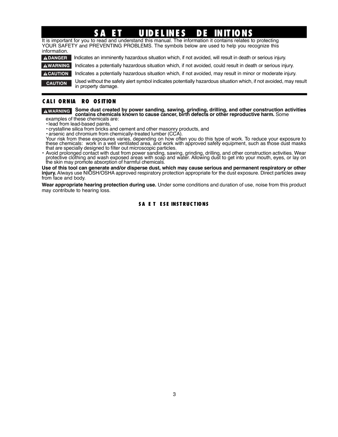 Black & Decker FS200SD instruction manual Safety Guidelines Definitions, California Proposition 