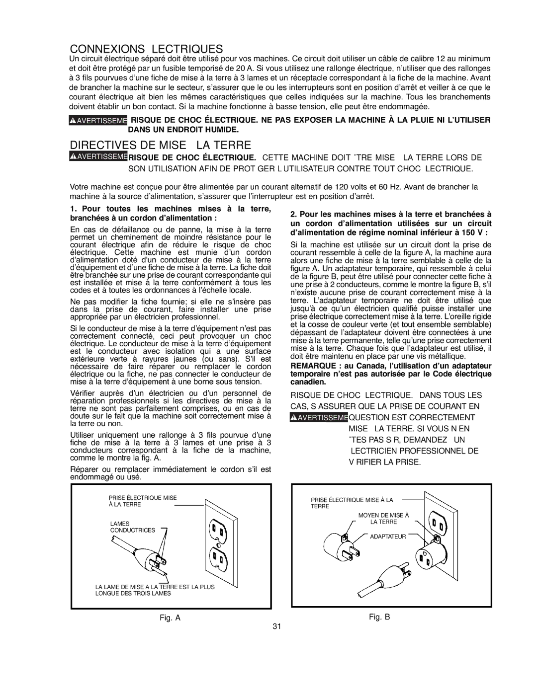 Black & Decker FS200SD instruction manual Connexions Électriques, Directives DE Mise À LA Terre 