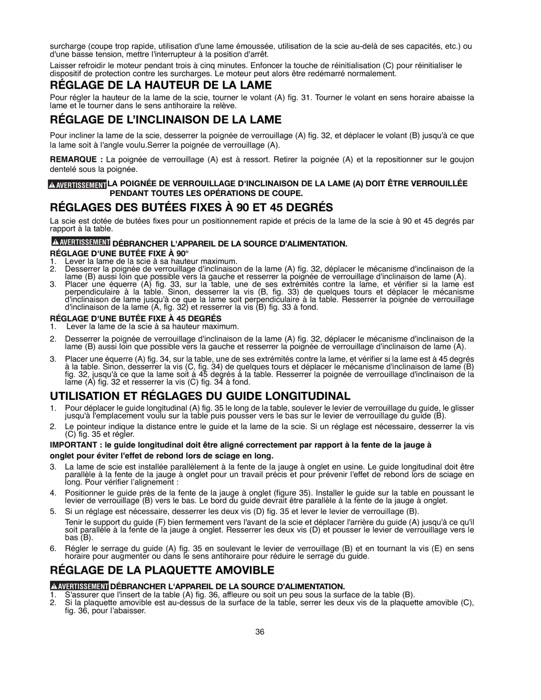 Black & Decker FS200SD instruction manual Réglage DE LA Hauteur DE LA Lame, Réglage DE L’INCLINAISON DE LA Lame 