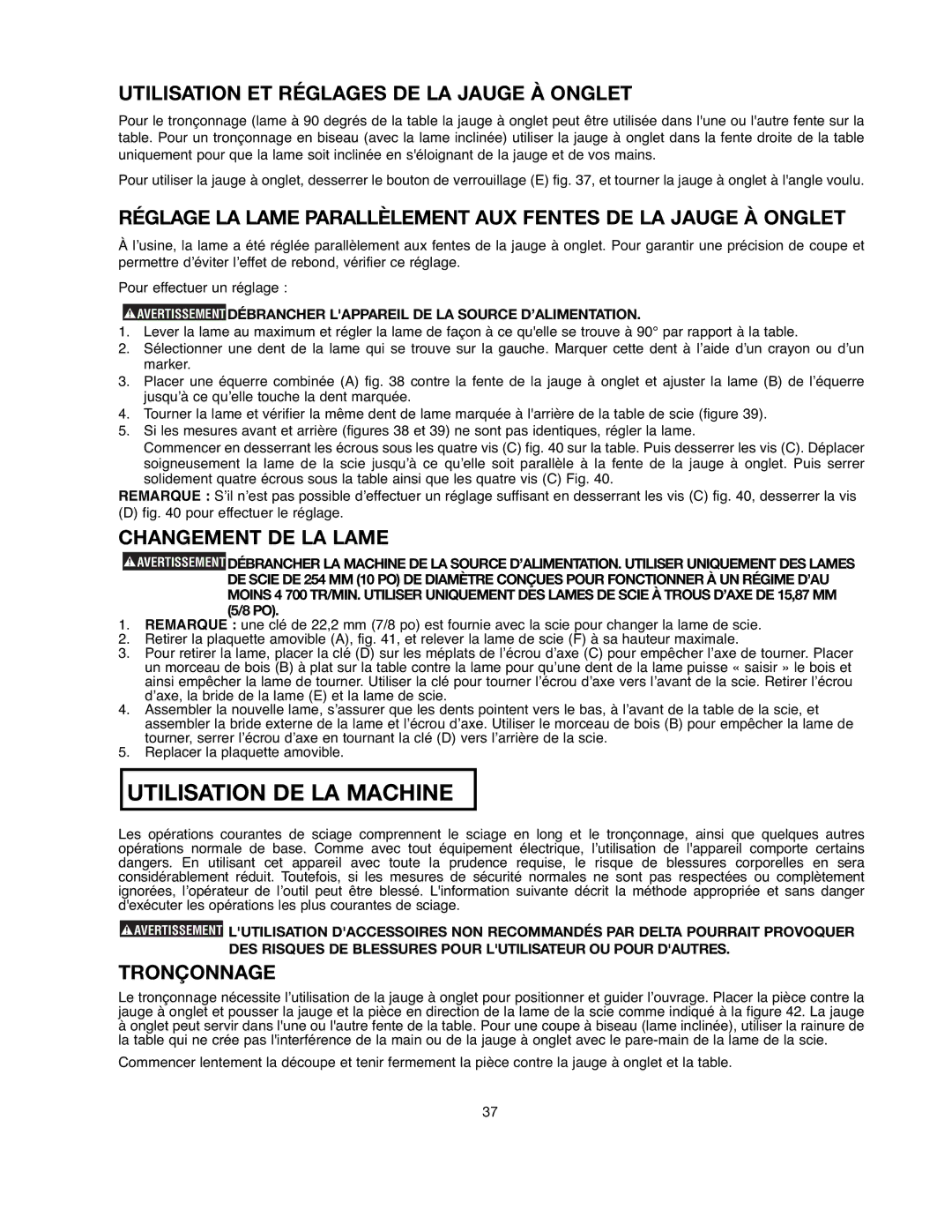 Black & Decker FS200SD Utilisation DE LA Machine, Utilisation ET Réglages DE LA Jauge À Onglet, Changement DE LA Lame 