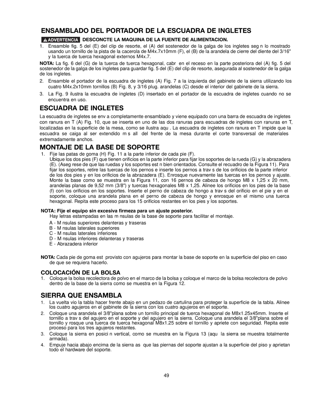 Black & Decker FS200SD instruction manual Ensamblado DEL Portador DE LA Escuadra DE Ingletes, Montaje DE LA Base DE Soporte 