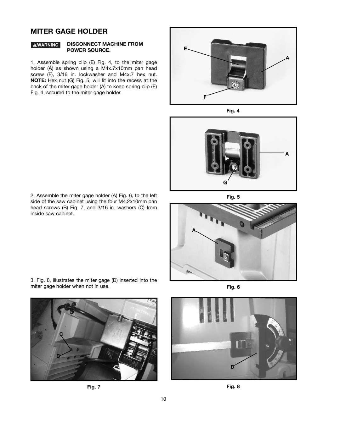 Black & Decker FS210LS instruction manual Miter Gage Holder, Disconnect Machine from Power Source 