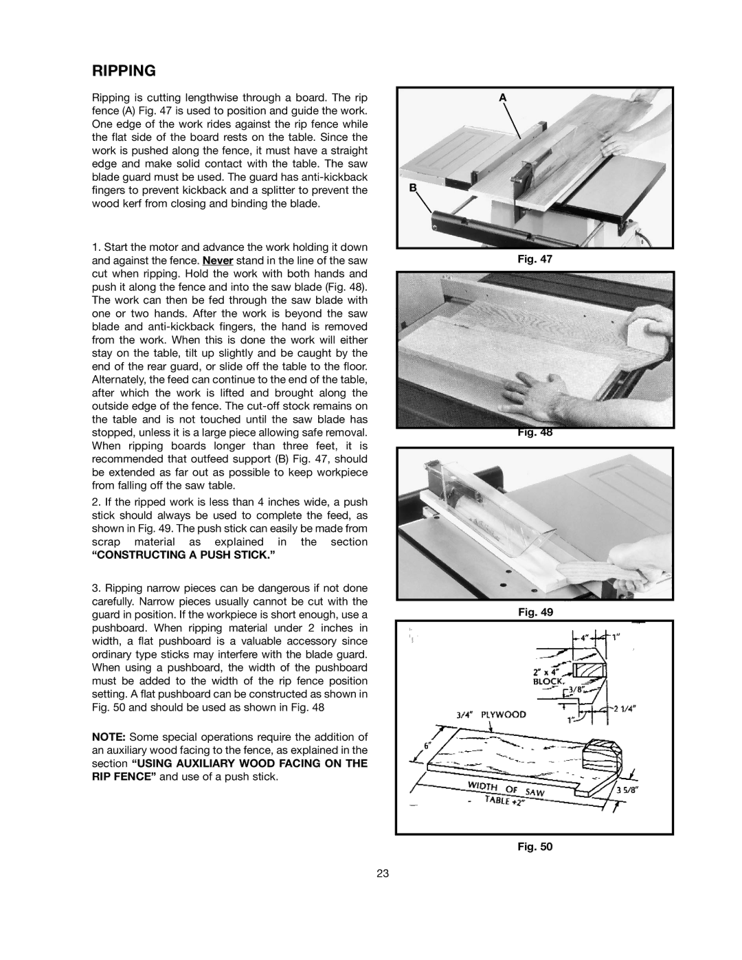 Black & Decker FS210LS instruction manual Ripping, Constructing a Push Stick 