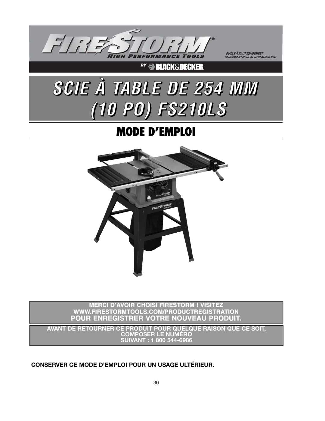 Black & Decker FS210LS instruction manual Scie À Table DE 254 MM 