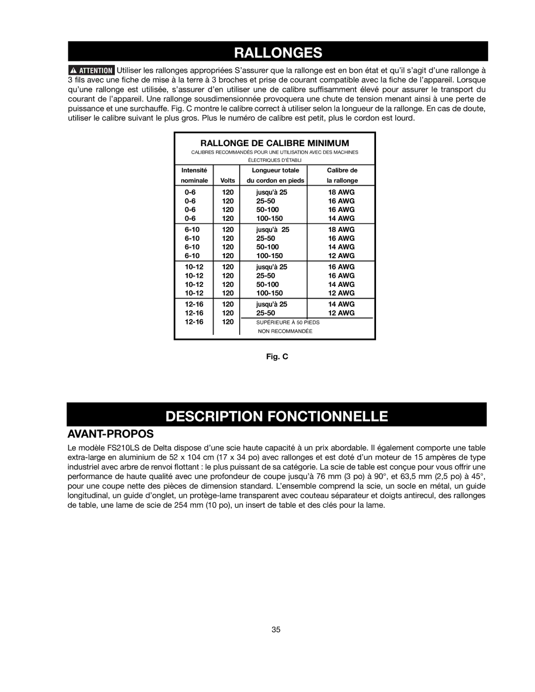 Black & Decker FS210LS instruction manual Rallonges, Description Fonctionnelle, Avant-Propos 