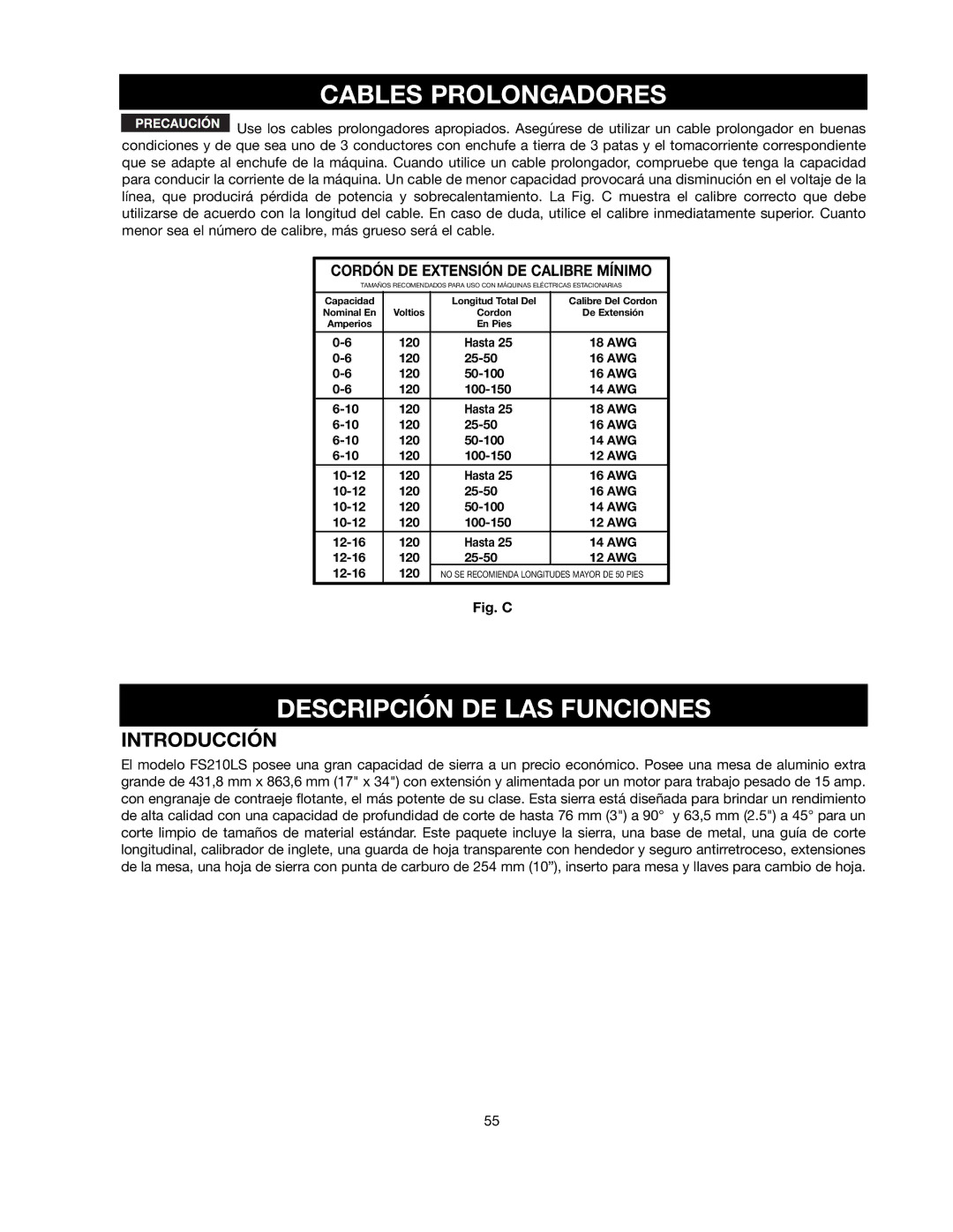 Black & Decker FS210LS instruction manual Cables Prolongadores, Descripción DE LAS Funciones, Introducción 