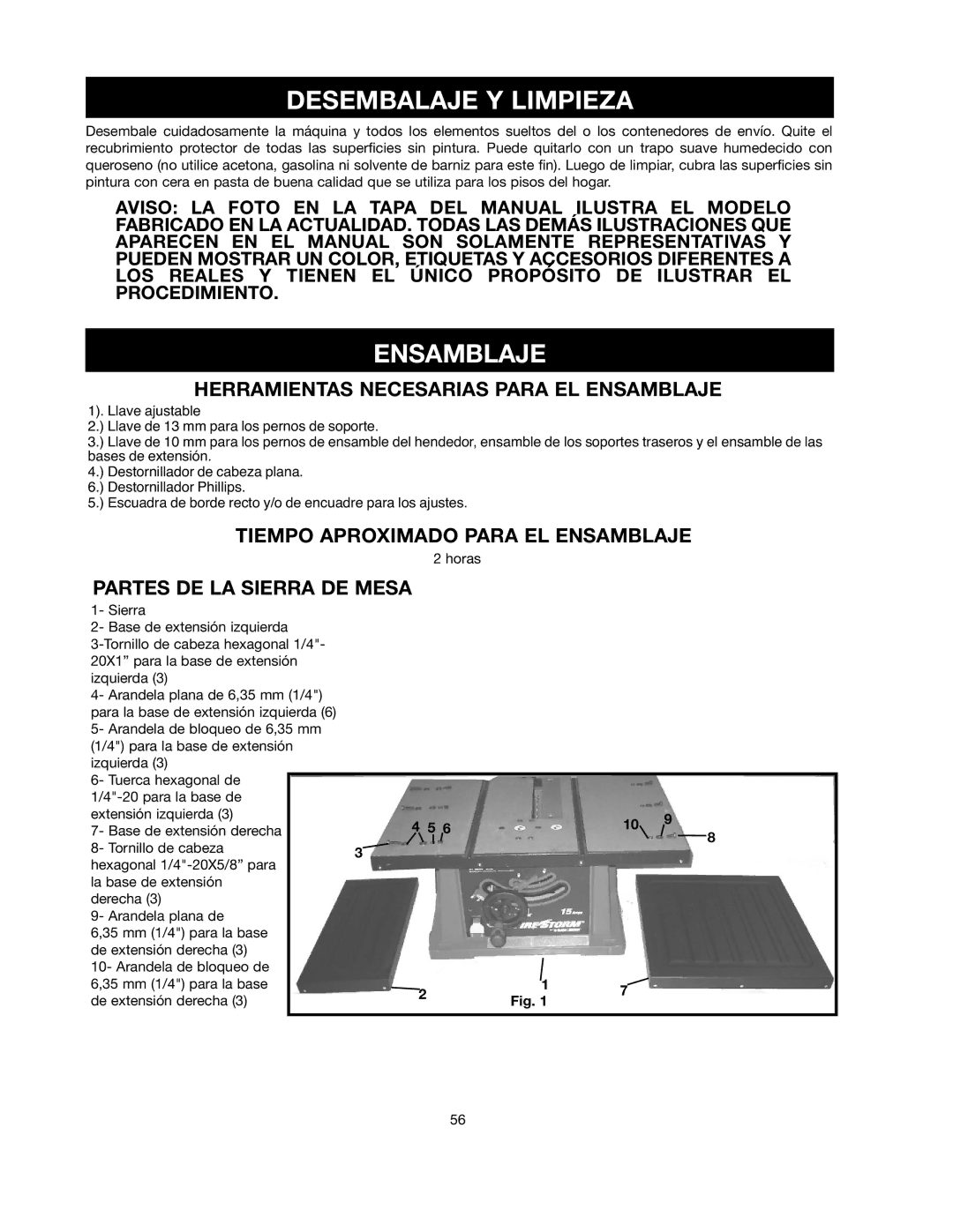 Black & Decker FS210LS Desembalaje Y Limpieza, Herramientas Necesarias Para EL Ensamblaje, Partes DE LA Sierra DE Mesa 