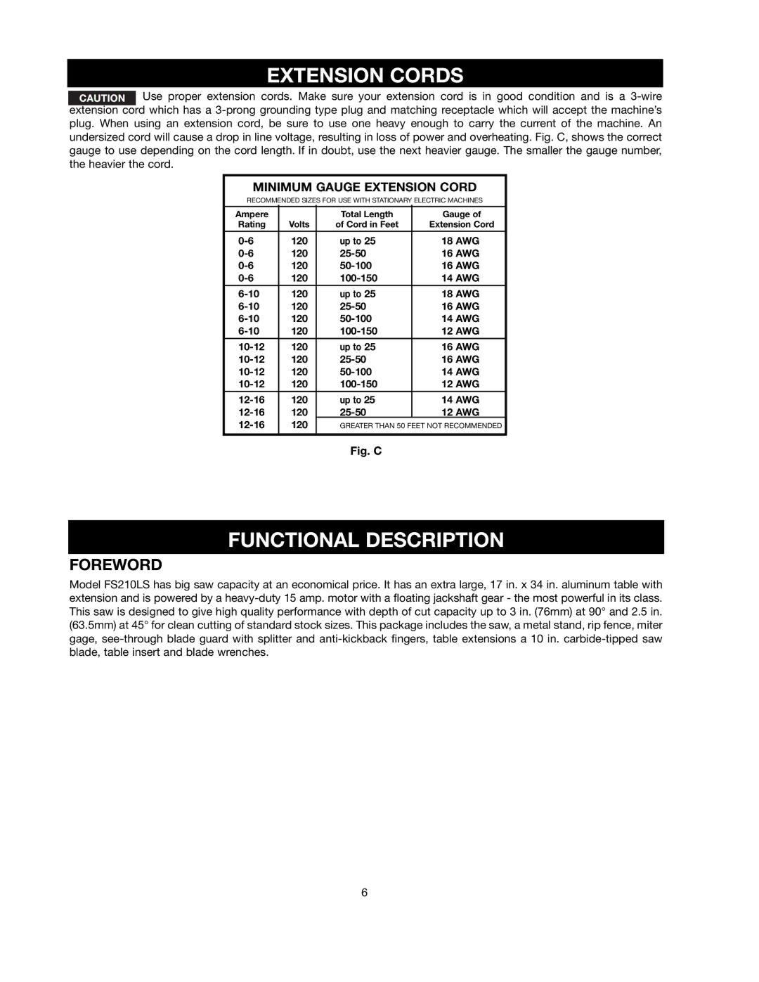 Black & Decker FS210LS instruction manual Extension Cords, Functional Description, Foreword 