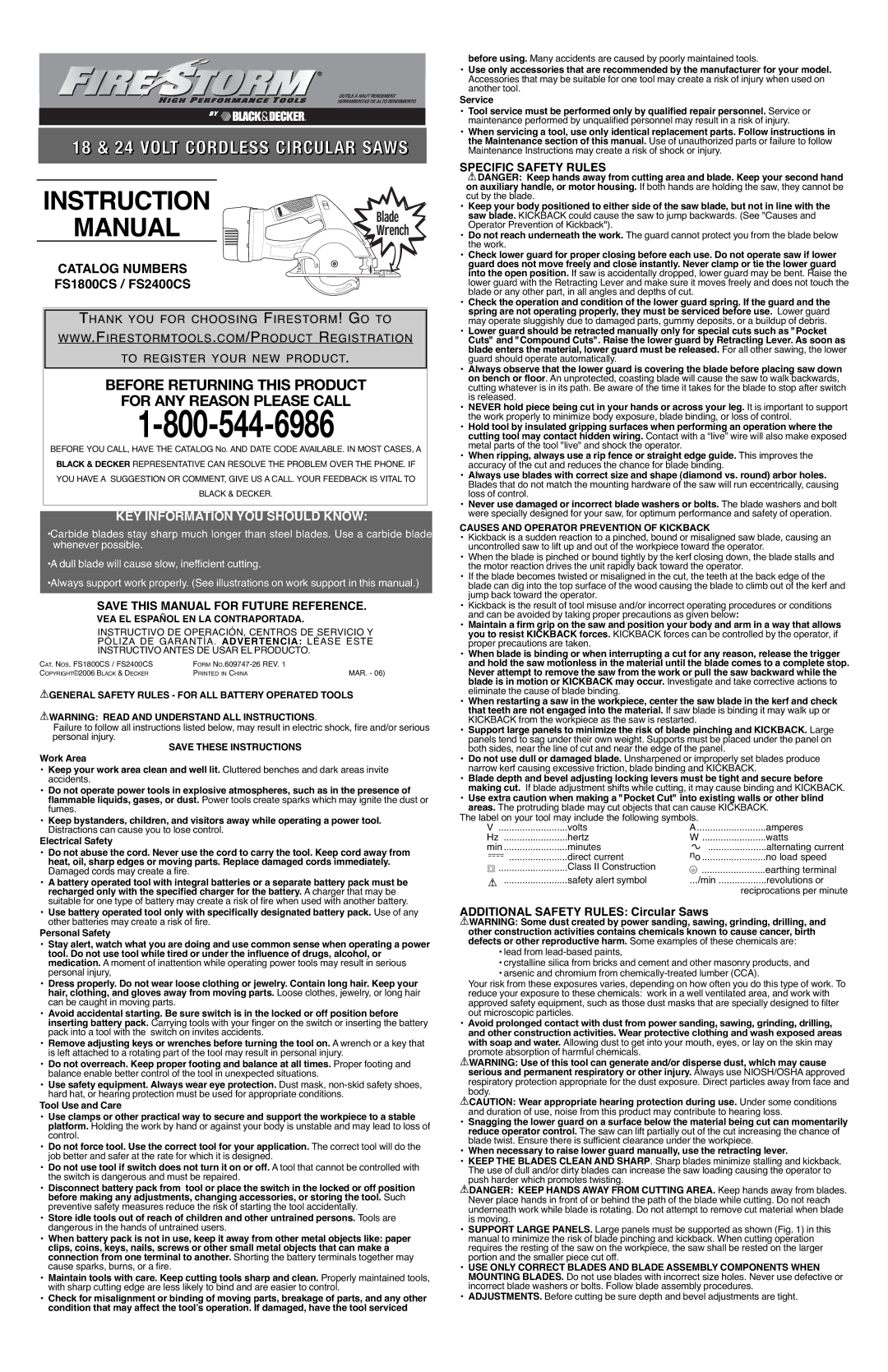 Black & Decker 609747-26 instruction manual KEY Information YOU should Know, Save this Manual for Future Reference 