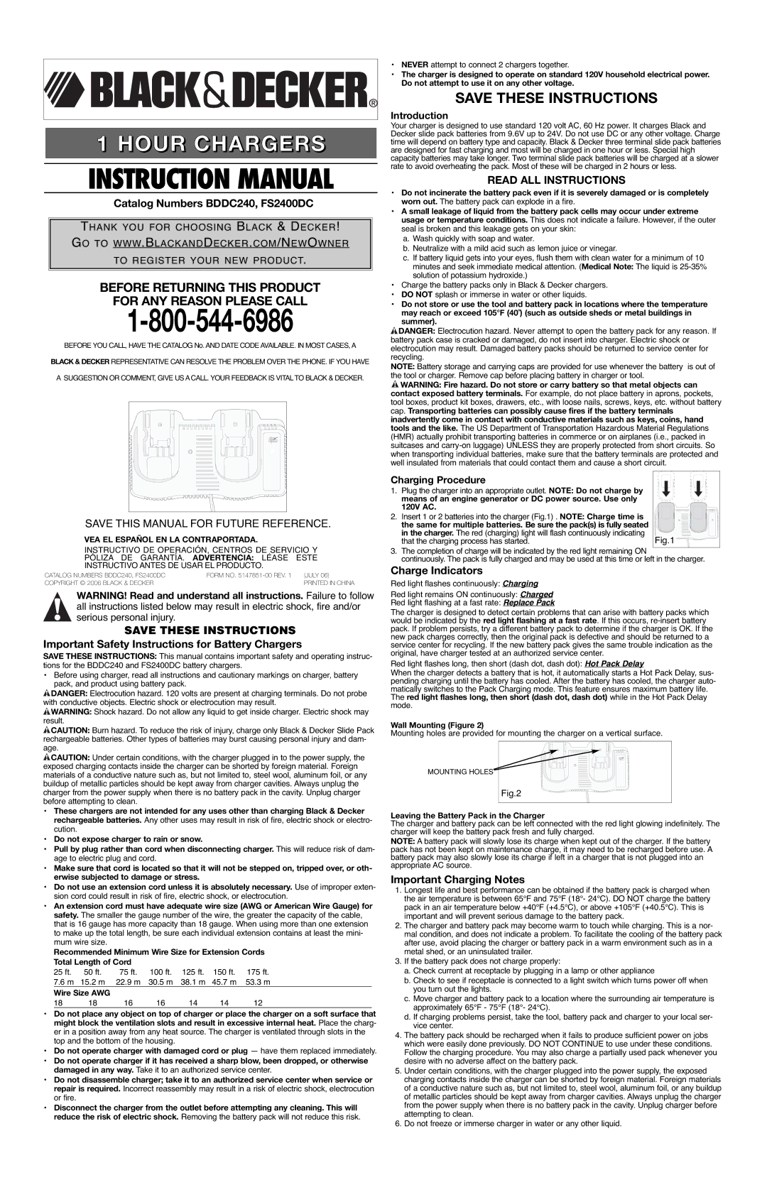 Black & Decker instruction manual Catalog Numbers BDDC240, FS2400DC, Important Safety Instructions for Battery Chargers 