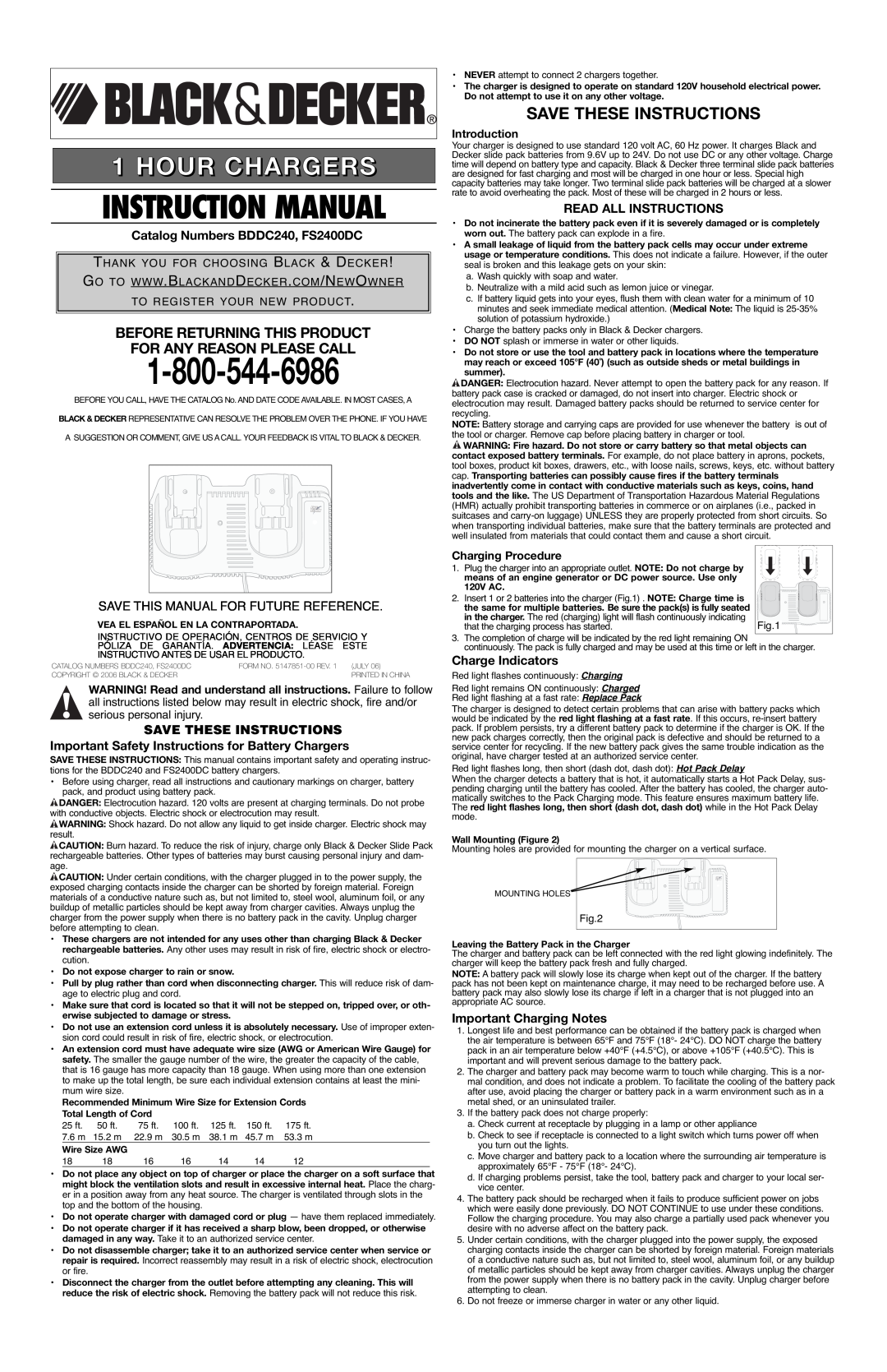 Black & Decker instruction manual Save These Instructions, Catalog Numbers BDDC240, FS2400DC, Read All Instructions 