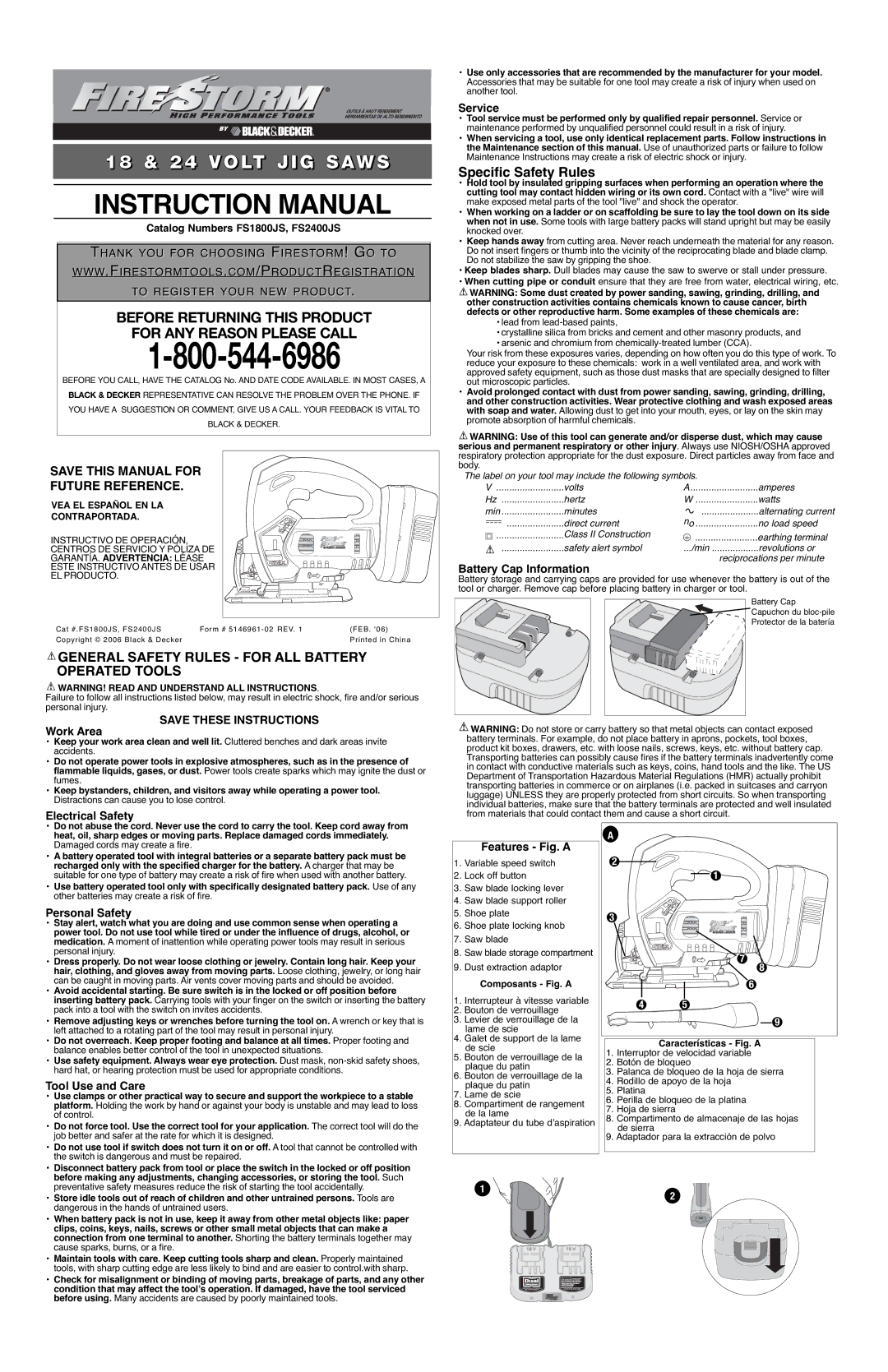 Black & Decker FS1800JS, FS2400JS, 5146961-02 instruction manual Specific Safety Rules 