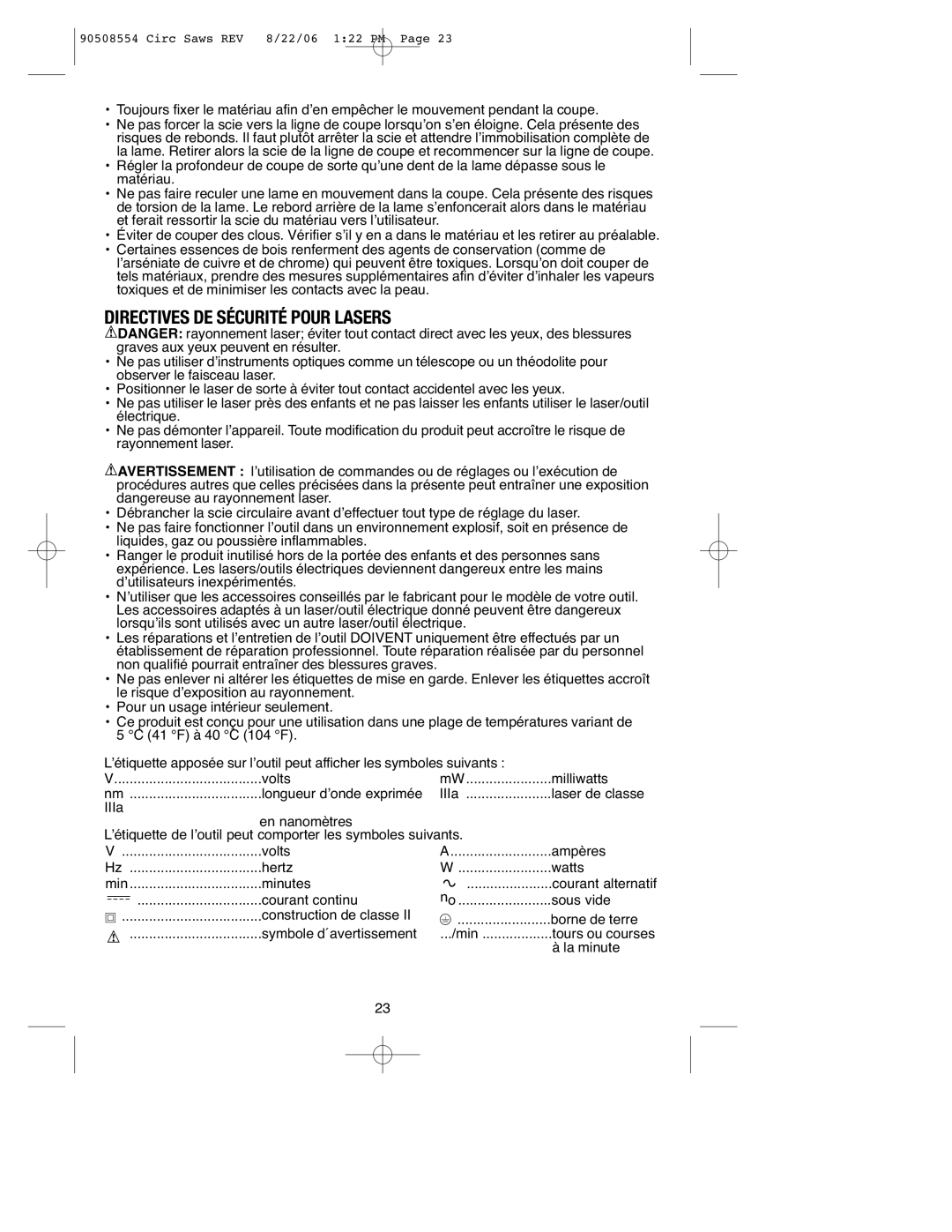 Black & Decker FS2406CS, FS1807CS, FS1806CSL, FS2407CSL instruction manual Directives DE Sécurité Pour Lasers, La minute 