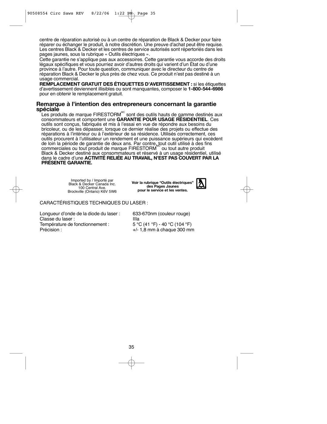 Black & Decker FS2406CS, FS1807CS, FS1806CSL, FS2407CSL instruction manual Présente Garantie 