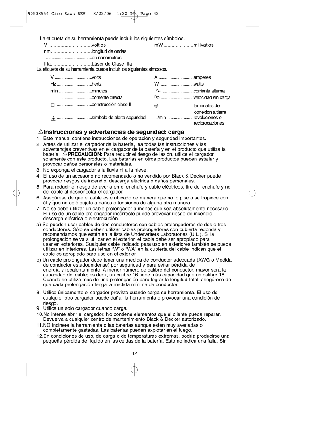 Black & Decker FS1806CSL, FS2406CS, FS1807CS, FS2407CSL instruction manual Instrucciones y advertencias de seguridad carga 