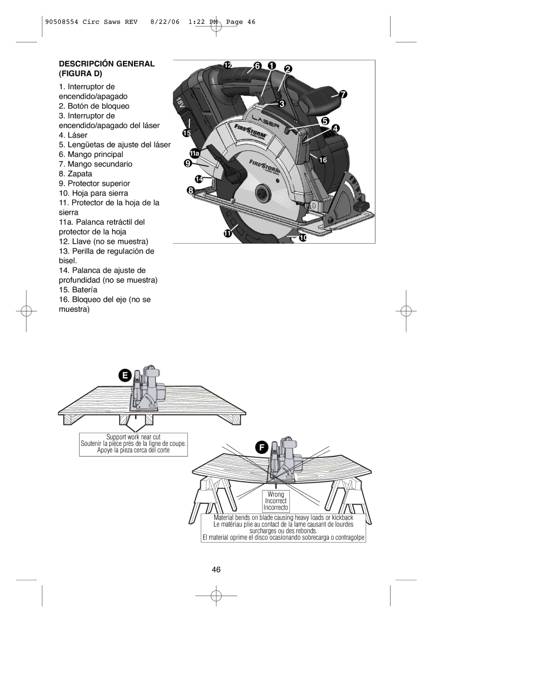 Black & Decker FS1807CS, FS2406CS, FS1806CSL, FS2407CSL Descripción General Figura D, Batería Bloqueo del eje no se muestra 