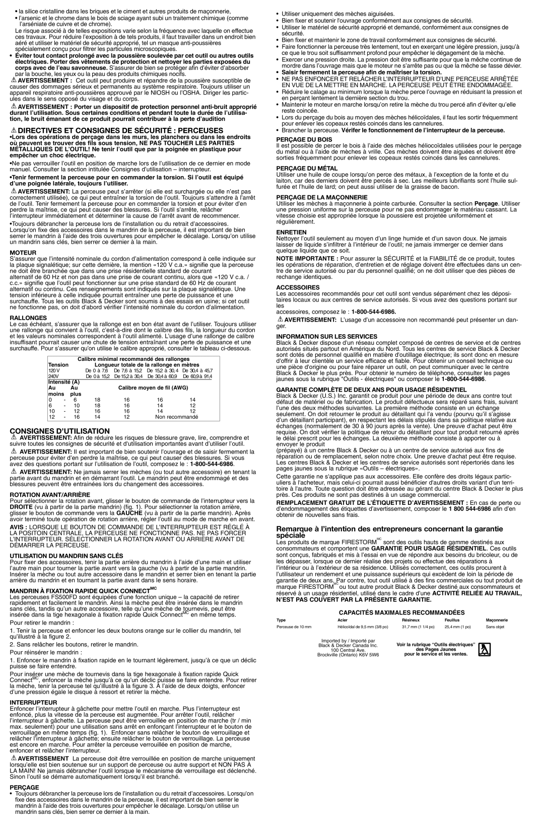 Black & Decker 626484-00, FS5000FD instruction manual Directives ET Consignes DE Sécurité Perceuses, Consignes D’UTILISATION 