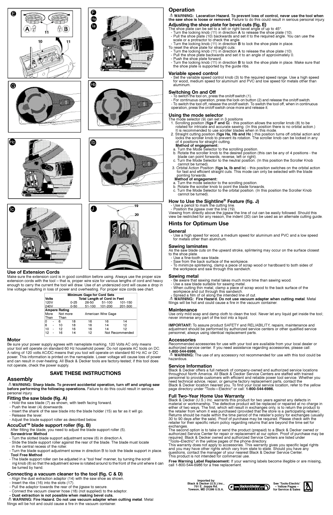 Black & Decker FS5500JS, 587384-01 instruction manual OperationUSE, Hints for Optimum Use, Assembly 