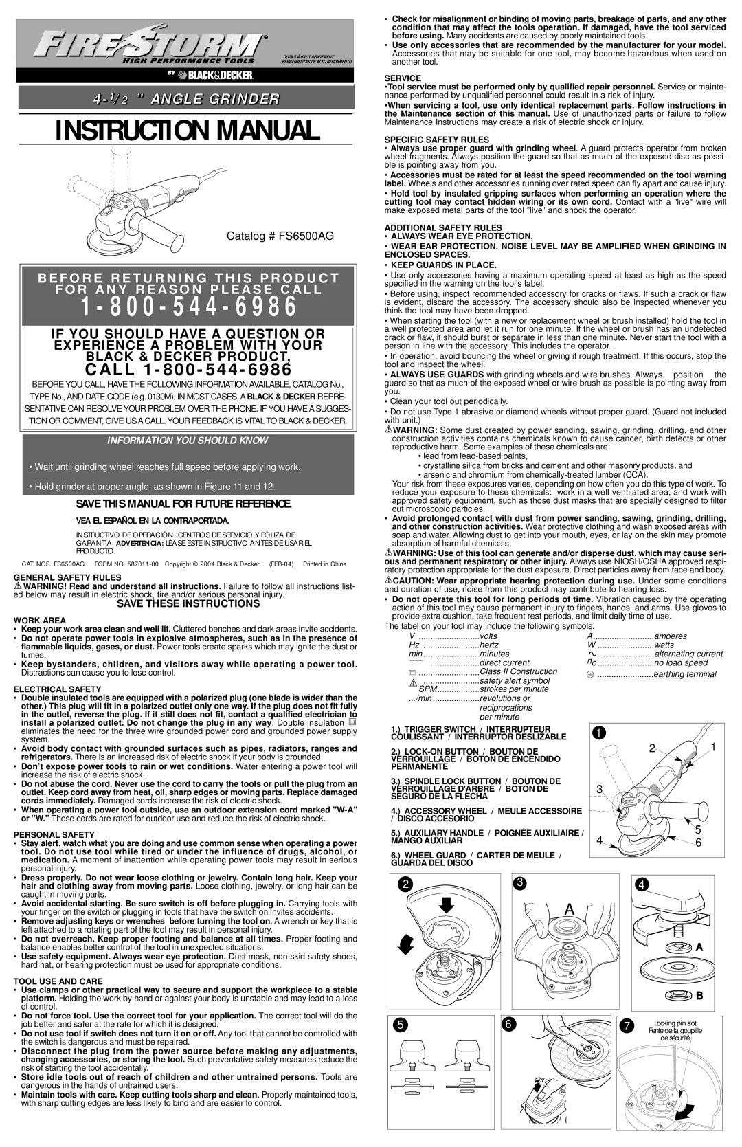 Black & Decker 587811-00, FS6500AG instruction manual General Safety Rules Work Area 