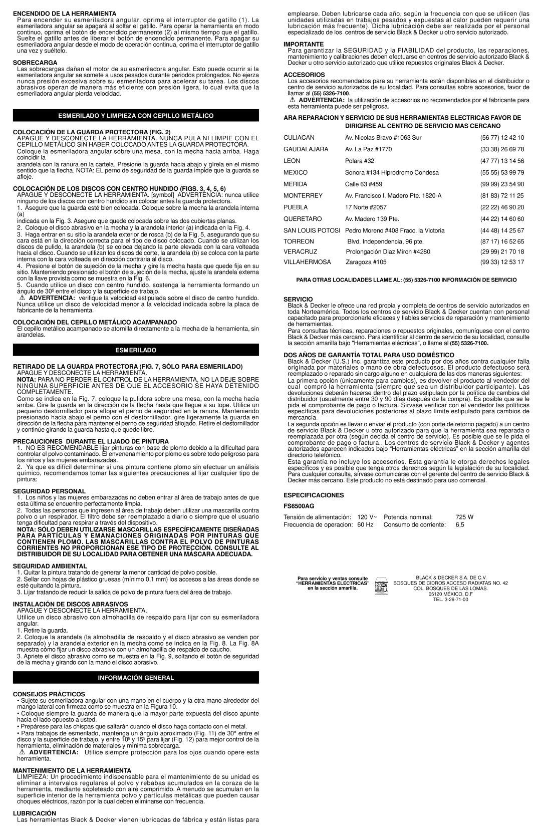 Black & Decker 587811-00 Encendido DE LA Herramienta, Sobrecarga, Colocación DE LA Guarda Protectora FIG, Lubricación 