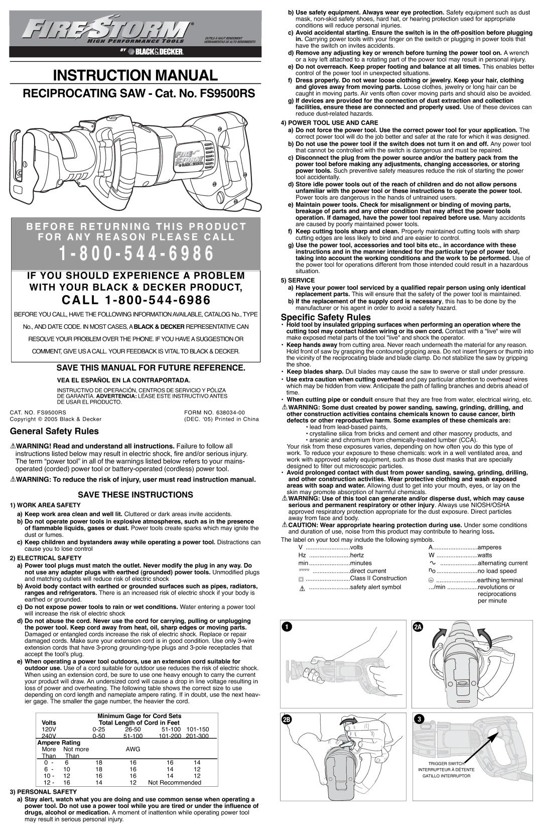 Black & Decker 638034-00, FS9500RS instruction manual General Safety Rules, Specific Safety Rules 