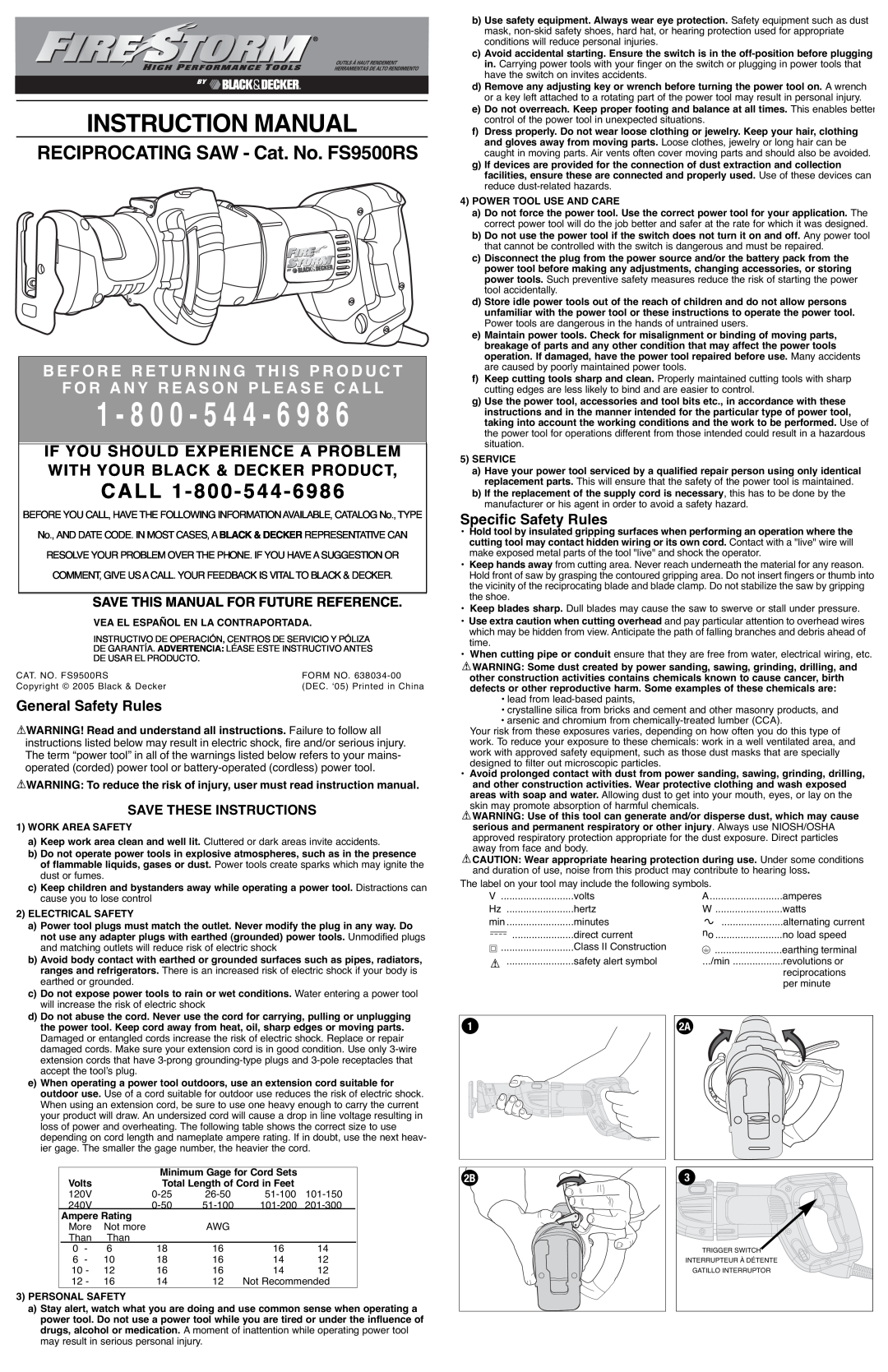 Black & Decker 638034-00 instruction manual If You Should Experience A Problem With Your Black & Decker Product, Call 