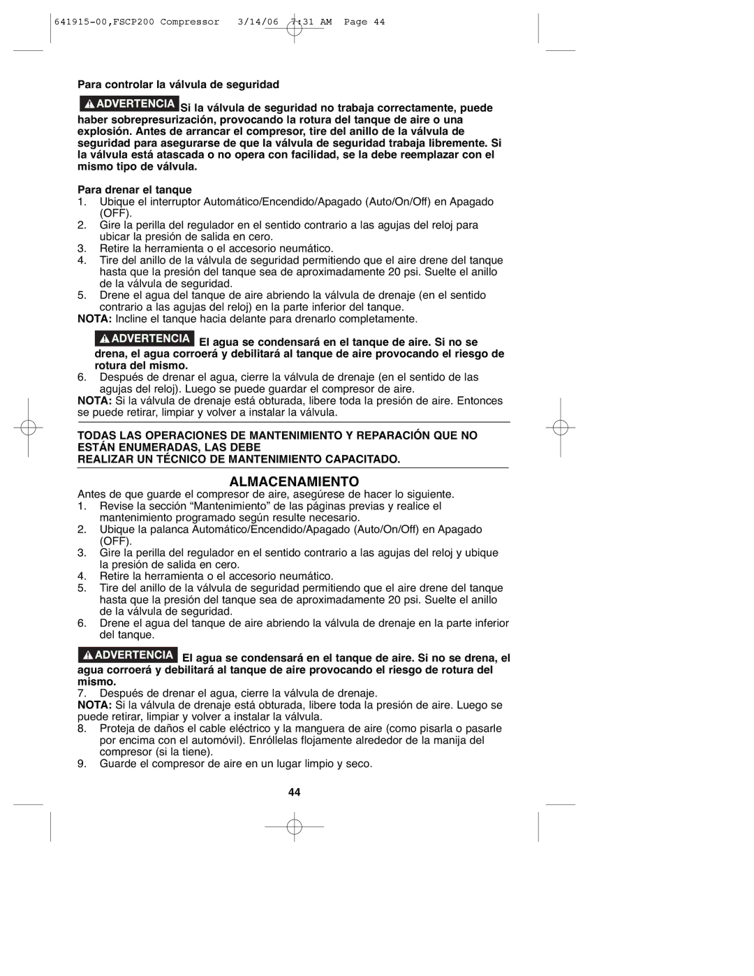 Black & Decker FSCP200, 641915-00 instruction manual Almacenamiento 