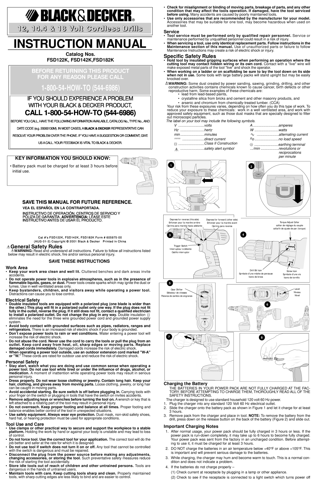 Black & Decker FSD142K instruction manual Key Information You Should Know, Save This Manual For Future Reference, Service 
