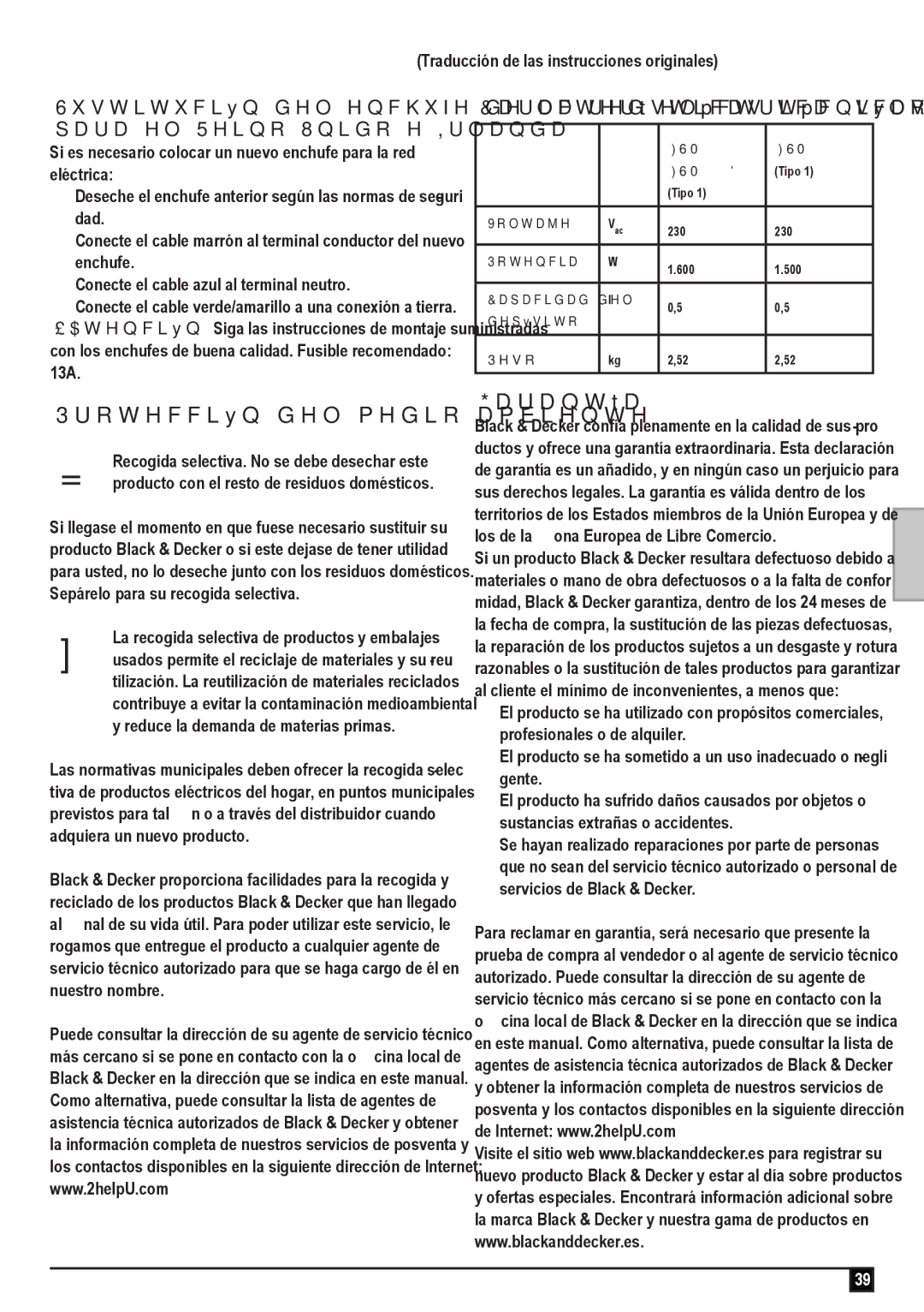 Black & Decker FSM1600D manual Garantía, Características técnicas, 13A 