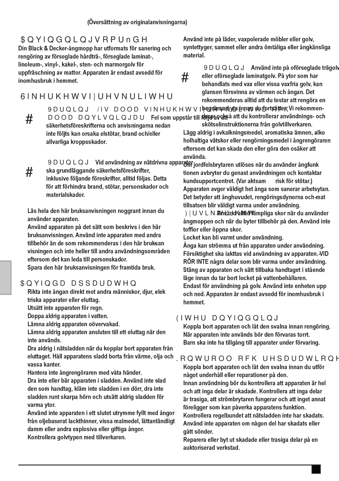 Black & Decker FSM1600D manual Användningsområde, Använda apparaten, Efter användning, Kontroll och reparationer 