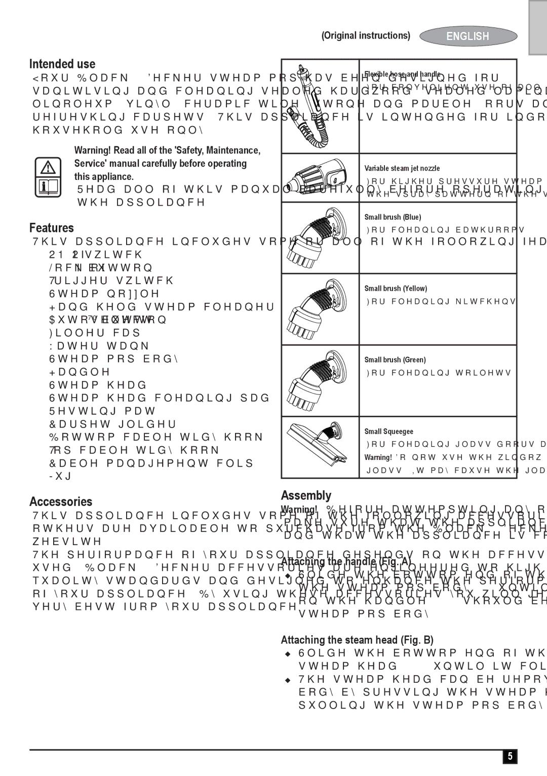 Black & Decker fsmh1621 manual Intended use, Features, Accessories, Assembly 